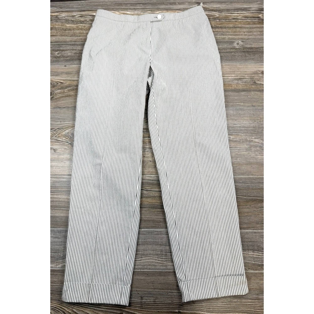 Peserico Women's Seersucker Ankle Pants Italy Size 46/US 32/28 Grey/White Stripe